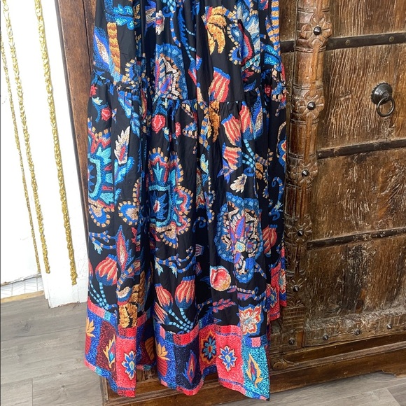 Farm Rio Black Sunset Tapestry Organic Cotton Tropical Vacation Maxi Dress L - Picture 10 of 10